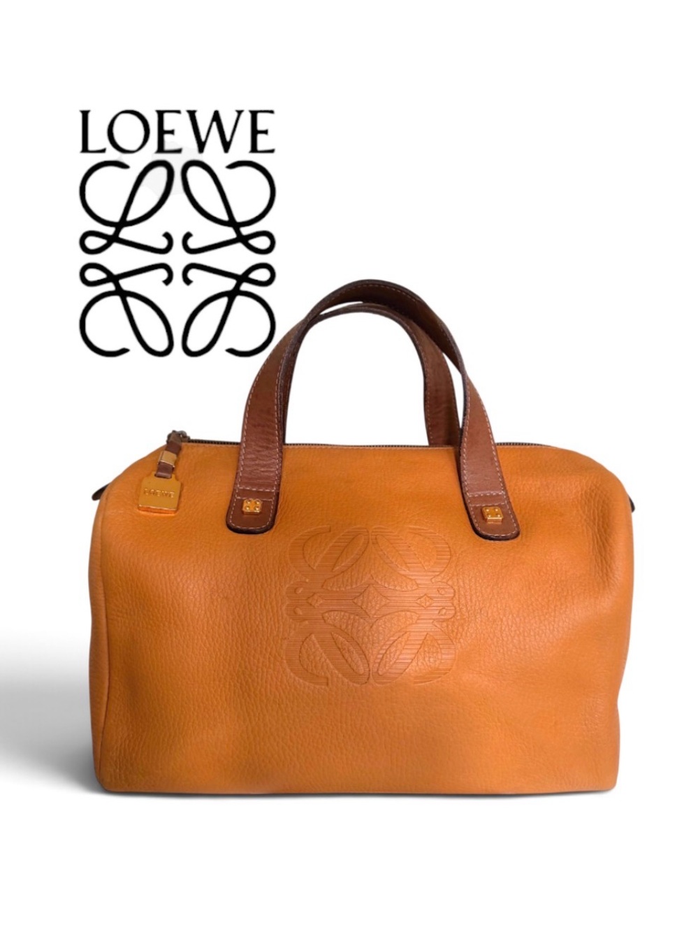 Loewe Anagram Boston bag Cowhide Leather Camel Brown Top Handles